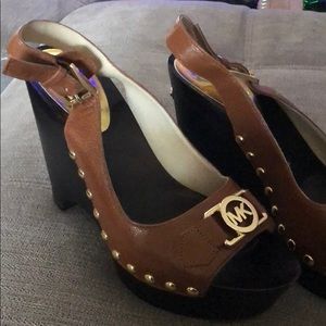 Michael Kors brown leather wedges